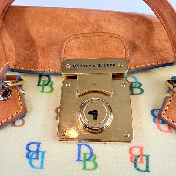 Dooney & Bourke Vintage Multicolor Logo Canvas Leather Satchel 11x5x8 Handbag - Picture 11 of 12